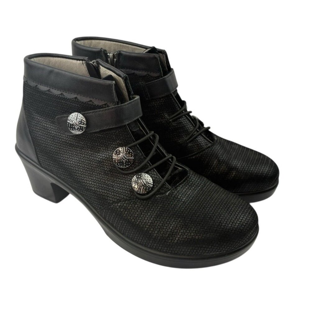 *Alegria Heide Comfort Ankle Boots Womens Size 39 Black Leather Zip Hook & Loop
